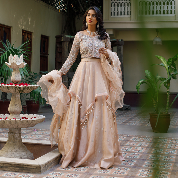 Wahajmkhan | Bahar Begum Formals | NUDE BIRD LEHNGA by Wahaj M.Khan - Designer Dress - Type: Ladies Clothes - Available at Libayah - 100% Original