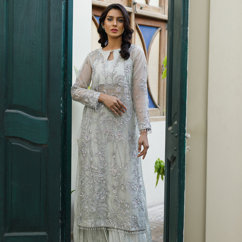 Wahajmkhan | Bahar Begum Formals | SILVER MINT BAHAR JORA by Wahaj M.Khan - Designer Dress - Type: Ladies Clothes - Available at Libayah - 100% Original