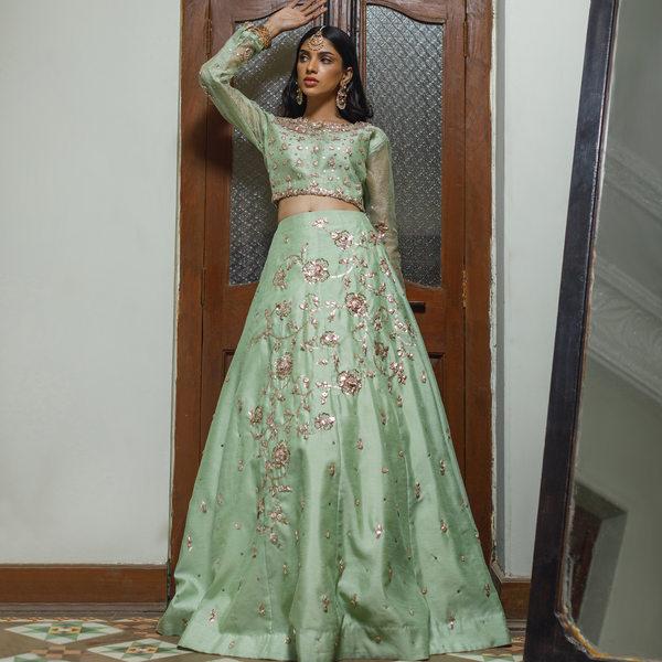 Wahajmkhan | Bahar Begum Formals | MINT BAHAR LEHNGA by Wahaj M.Khan - Designer Dress - Type: Ladies Clothes - Available at Libayah - 100% Original
