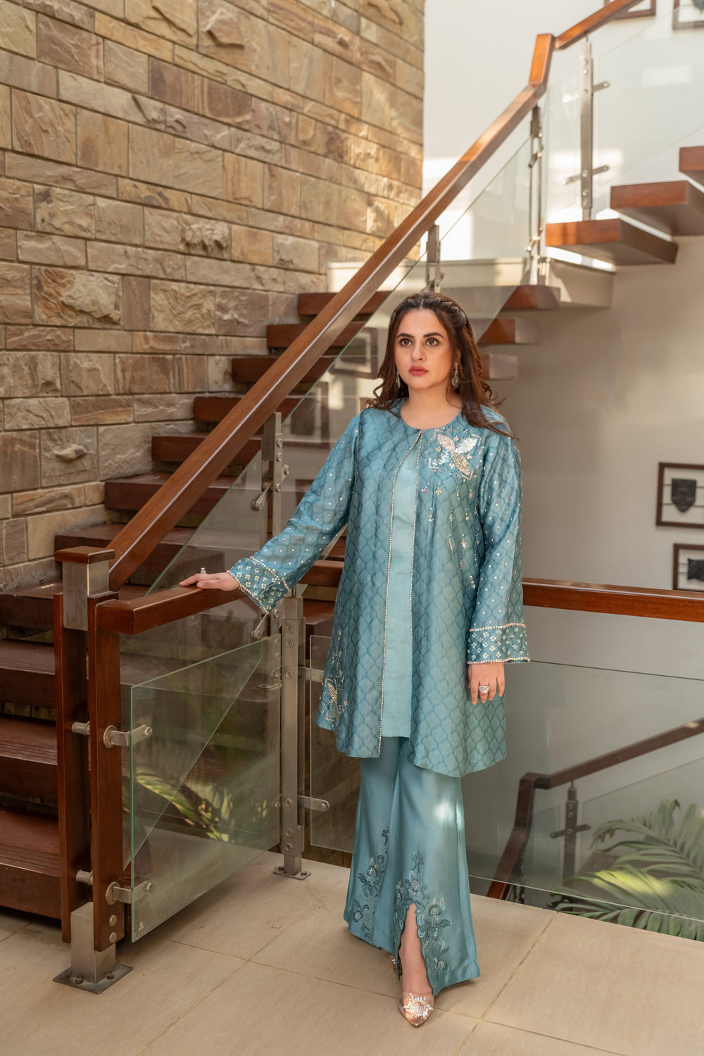 Wahaj M Khan | The Print Story |    Periwinkle Sheesha Jacket by Wahaj M Khan - Designer Dress - Type: Ladies Clothes - Available at Libayah - 100% Original