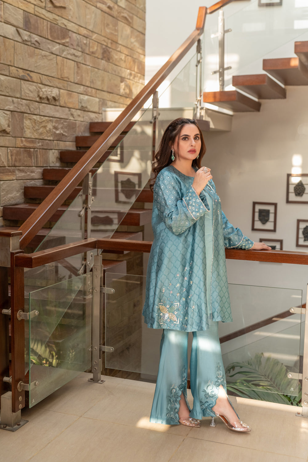 Wahaj M Khan | The Print Story |    Periwinkle Sheesha Jacket by Wahaj M Khan - Designer Dress - Type: Ladies Clothes - Available at Libayah - 100% Original