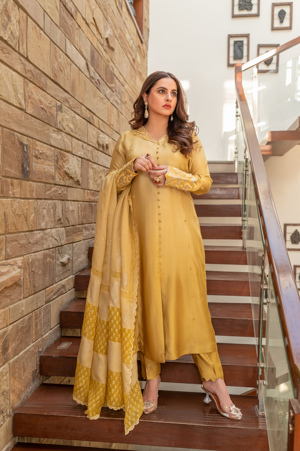 Wahaj M Khan | The Print Story |  Yellow Shaded Sheesha Outfit by Wahaj M Khan - Designer Dress - Type: Ladies Clothes - Available at Libayah - 100% Original