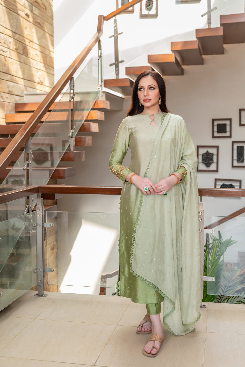 Wahaj M Khan | The Print Story | Sage Green Shaded Outfit by Wahaj M Khan - Designer Dress - Type: Ladies Clothes - Available at Libayah - 100% Original