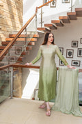 Wahaj M Khan | The Print Story | Sage Green Shaded Outfit by Wahaj M Khan - Designer Dress - Type: Ladies Clothes - Available at Libayah - 100% Original