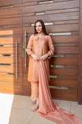 Wahaj M Khan | The Print Story |  Salmon Peach Sheesha Outfit by Wahaj M Khan - Designer Dress - Type: Ladies Clothes - Available at Libayah - 100% Original