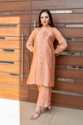 Wahaj M Khan | The Print Story |  Salmon Peach Sheesha Outfit by Wahaj M Khan - Designer Dress - Type: Ladies Clothes - Available at Libayah - 100% Original