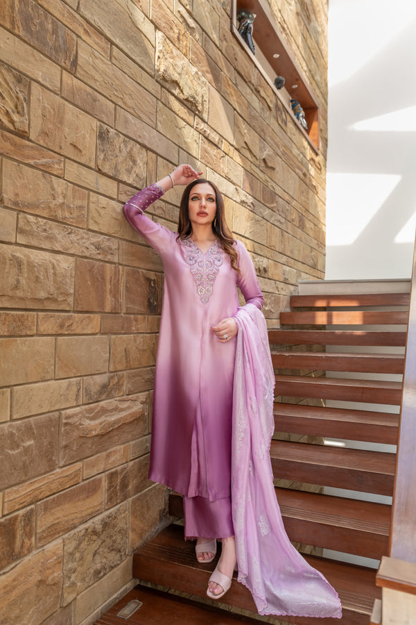 Wahaj M Khan | The Print Story |  Purple Shaded Sheesha Outfit by Wahaj M Khan - Designer Dress - Type: Ladies Clothes - Available at Libayah - 100% Original