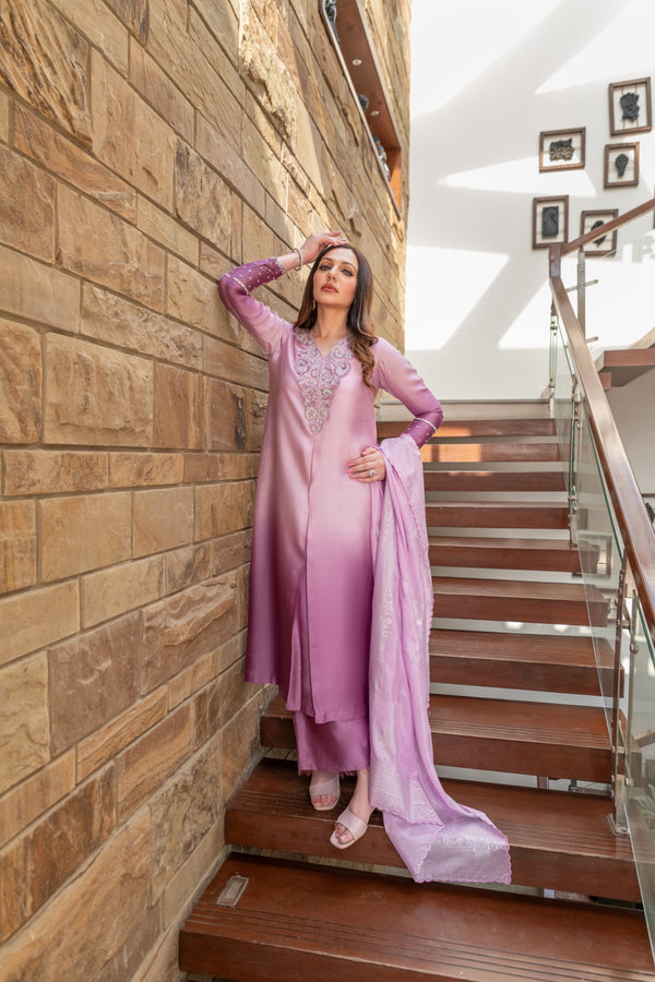 Wahaj M Khan | The Print Story |  Purple Shaded Sheesha Outfit by Wahaj M Khan - Designer Dress - Type: Ladies Clothes - Available at Libayah - 100% Original