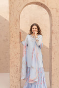 Wahaj M Khan | The Print Story |  Iceblue TPS Gharara by Wahaj M Khan - Designer Dress - Type: Ladies Clothes - Available at Libayah - 100% Original