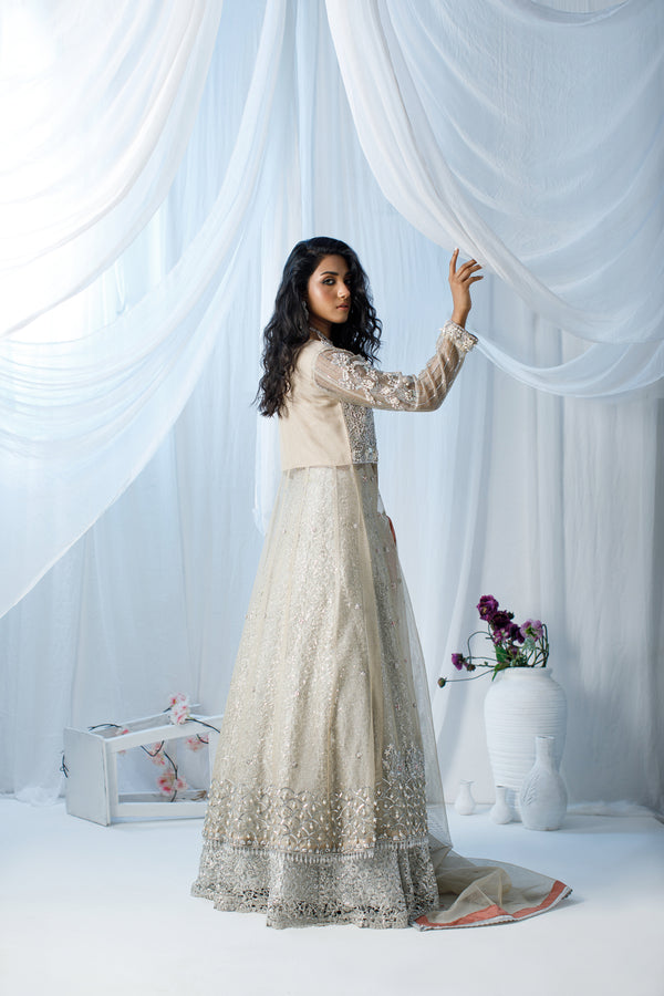 Wahaj M Khan | Zohra Drop 2 Formals | Silver Tissue Net Zohra Outfit by Wahaj M.Khan - Designer Dress - Type: Ladies Clothes - Available at Libayah - 100% Original