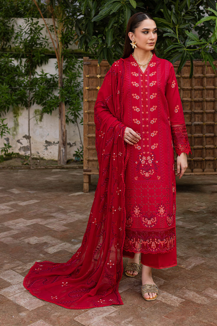 Marjjan | Aangan Embroidered Viscose |  PEV-24 B (RED) by Marjjan - Designer Dress - Type: Ladies Clothes - Available at Libayah - 100% Original