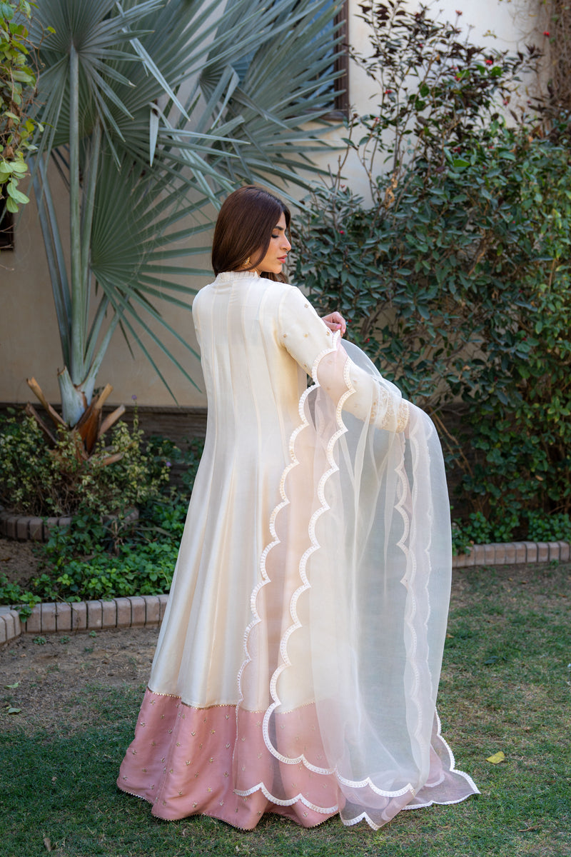 Wahaj M Khan | Pari Collection | Ivory Rawsilk Anarkali by Wahaj M Khan - Designer Dress  - Type : Ladies Clothes - Available at Libayah - 100% Original 