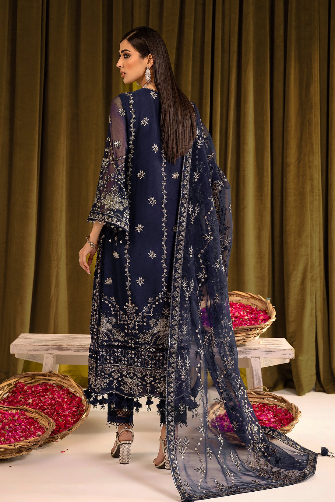 Alizeh | Formals Collection | Daim - V16D08 Embroidered Chiffon Blue by Alizeh - Designer Dress - Type: Ladies Clothes - Available at Libayah - 100% Original
