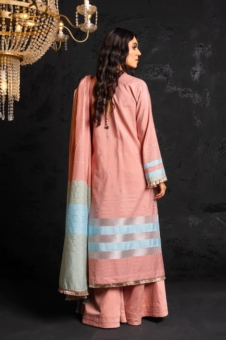 Alkaram | Spring Summer Festive 24 | Embroidered Yarn Dyed Salmon Pink by Alkaram - Designer Dress - Type: Ladies Clothes - Available at Libayah - 100% Original