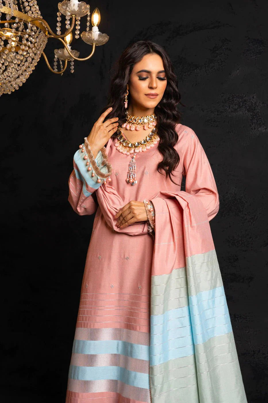 Alkaram | Spring Summer Festive 24 | Embroidered Yarn Dyed Salmon Pink by Alkaram - Designer Dress - Type: Ladies Clothes - Available at Libayah - 100% Original
