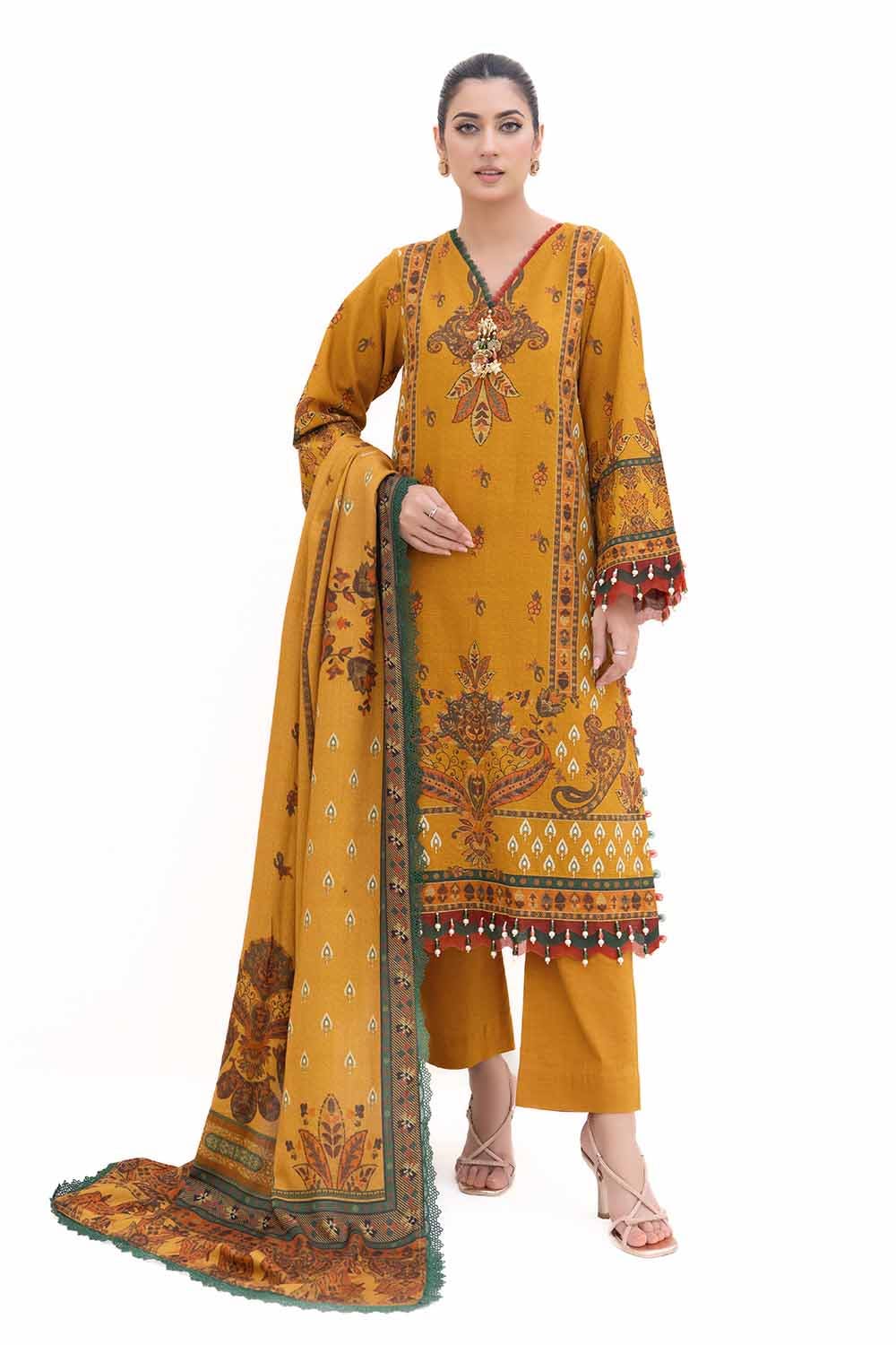 Gul Ahmed | Winter Collection 24 | Khaddar Suit with Printed Pashmina Dupatta AP-42037 by Gul Ahmed - Designer Dress - Type: Ladies Clothes - Available at Libayah - 100% Original