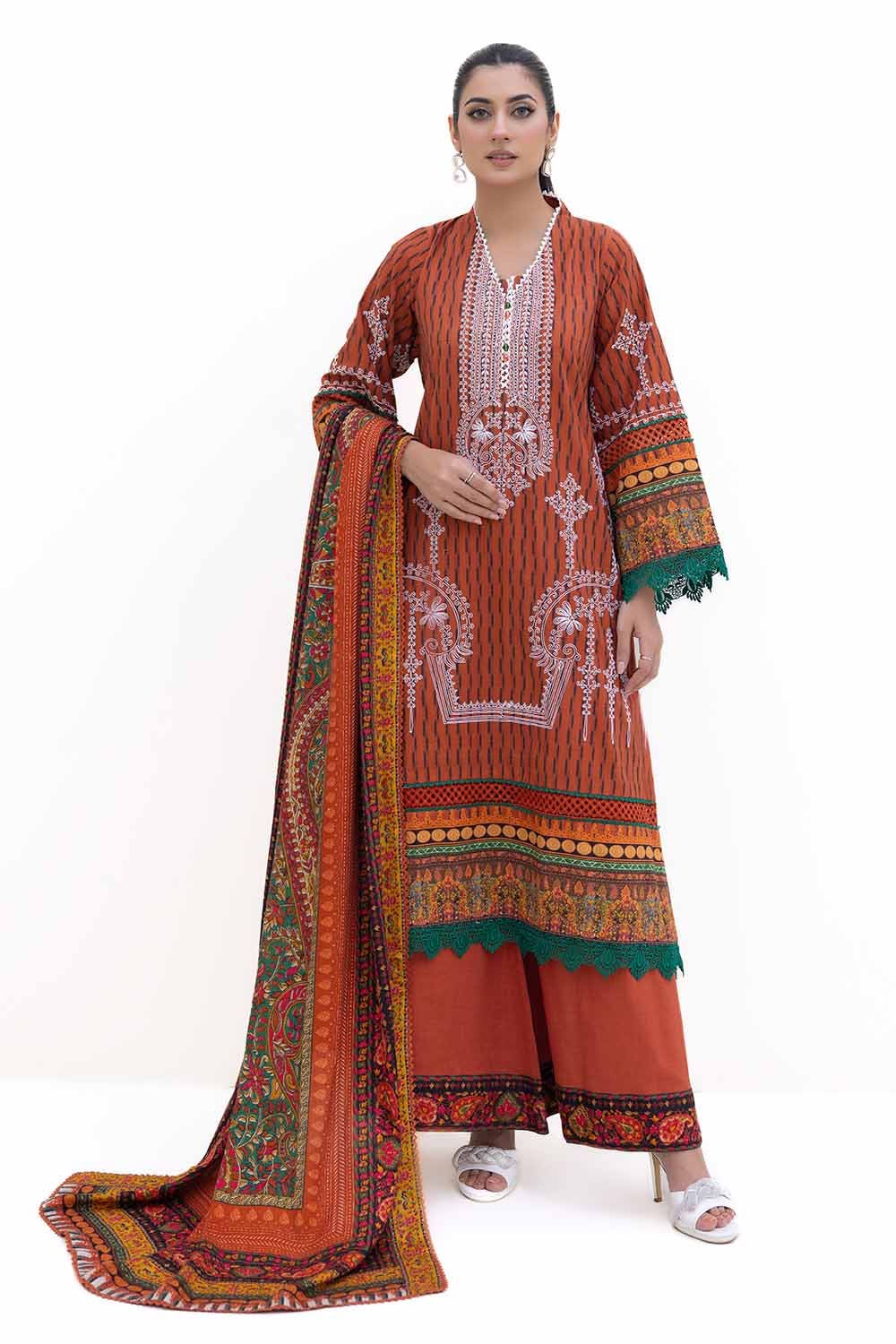 Gul Ahmed | Winter Collection 24 | Khaddar Suit with Printed Pashmina Dupatta AP-42048 by Gul Ahmed - Designer Dress - Type: Ladies Clothes - Available at Libayah - 100% Original
