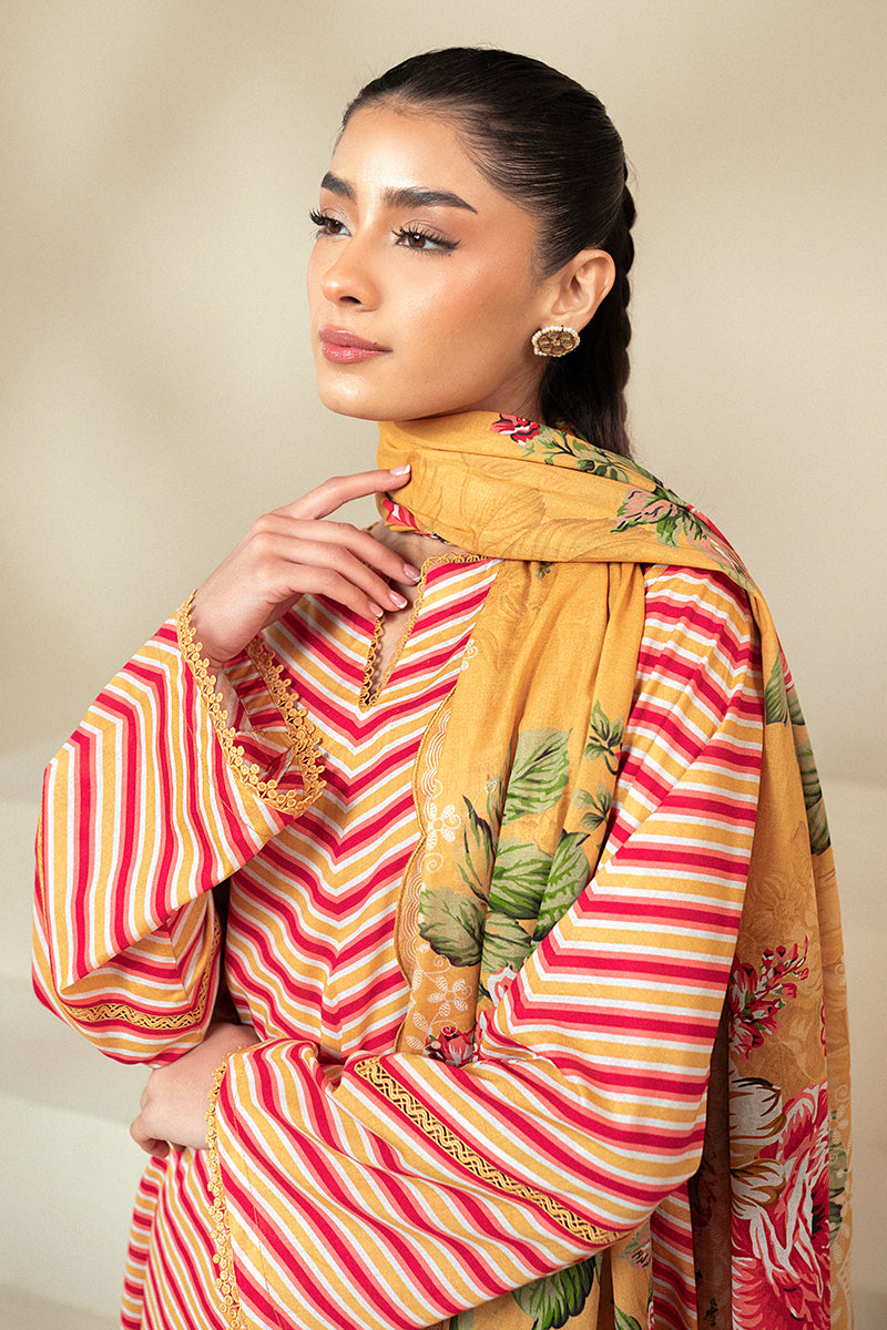 Cross Stitch | Daily Lawn 24 | GOLDEN ROSADO-3 PIECE LAWN SUIT by Cross Stitch - Designer Dress - Type: Ladies Clothes - Available at Libayah - 100% Original