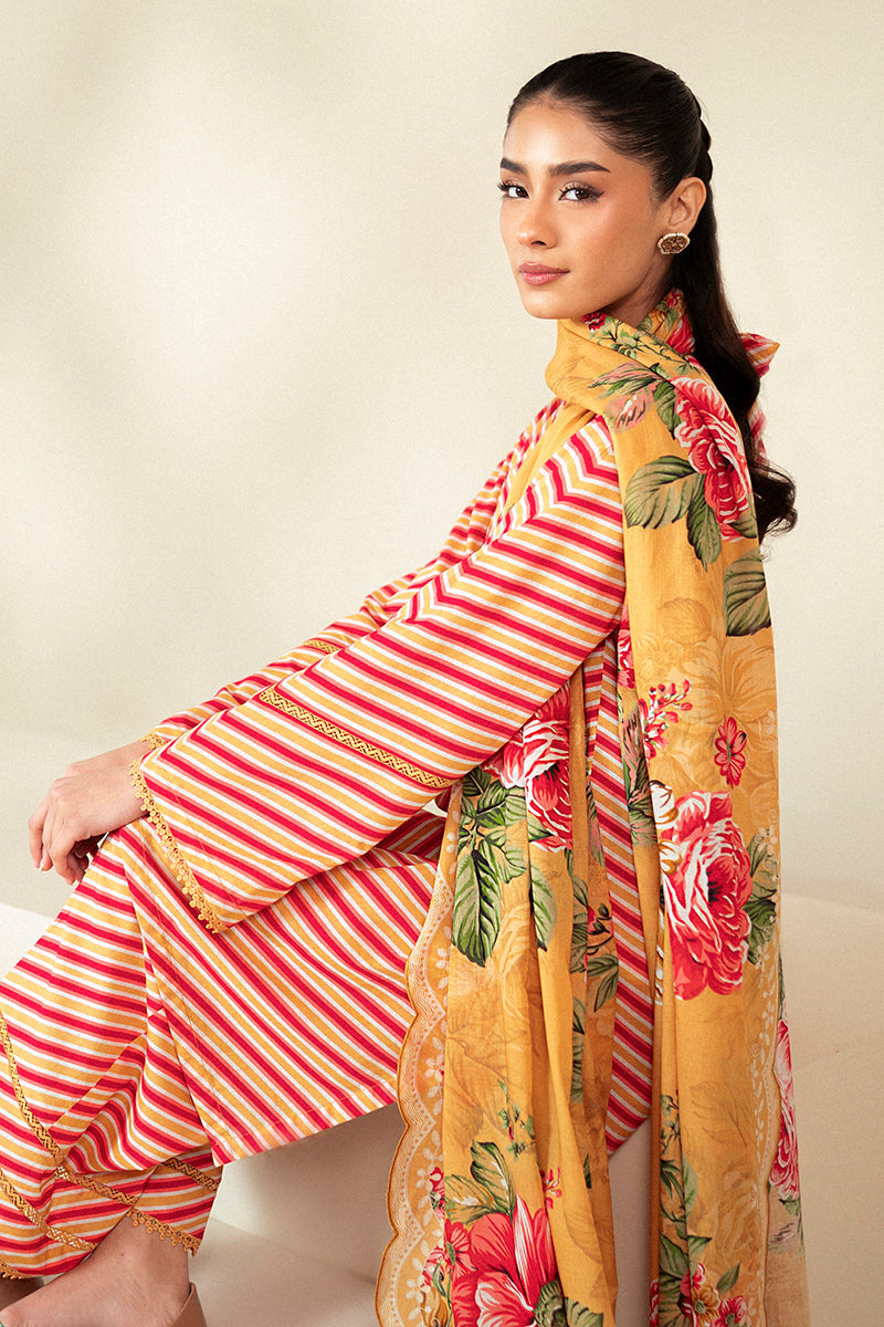 Cross Stitch | Daily Lawn 24 | GOLDEN ROSADO-3 PIECE LAWN SUIT by Cross Stitch - Designer Dress - Type: Ladies Clothes - Available at Libayah - 100% Original