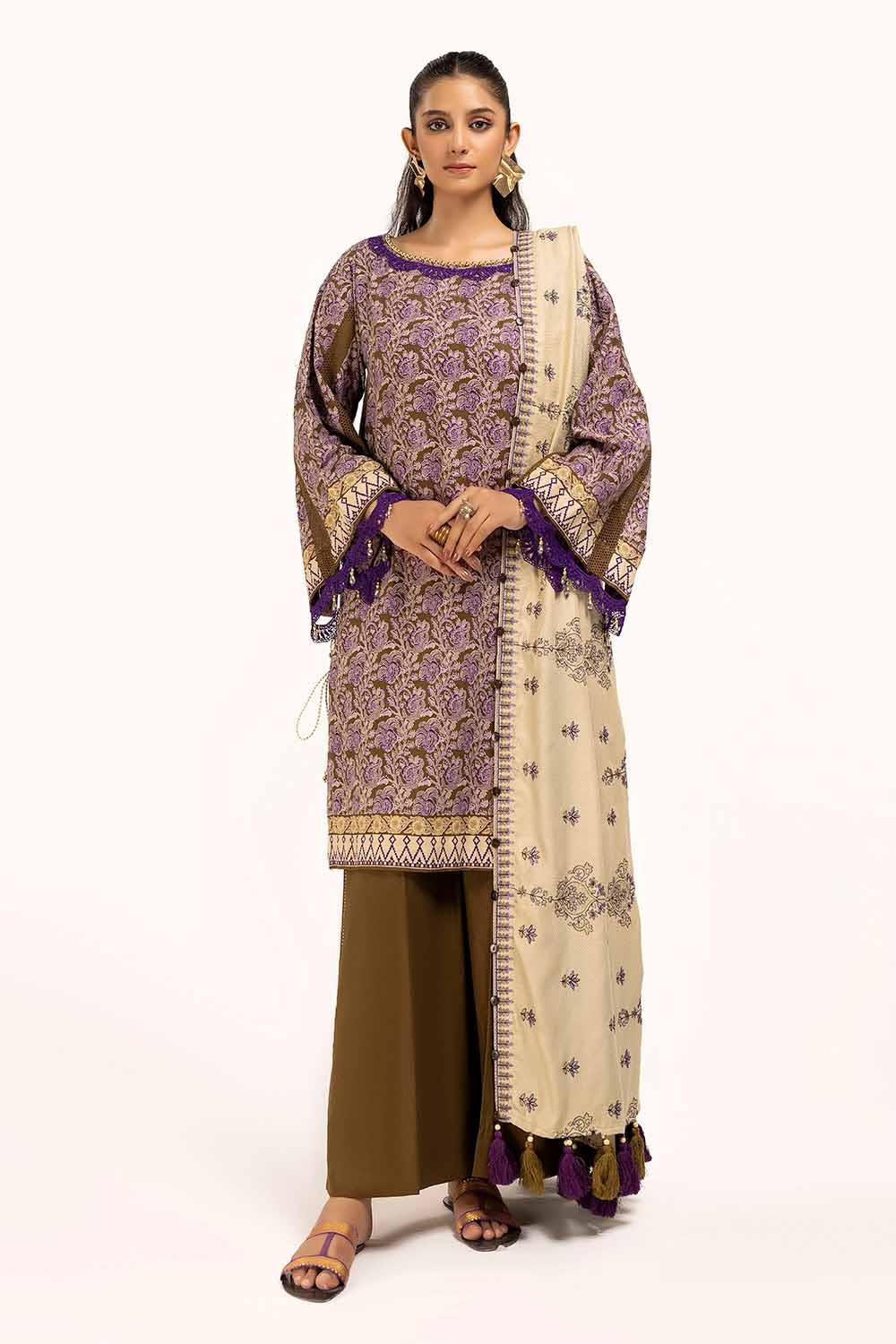 Gul Ahmed | Winter Collection 24 | Cotail Suit with Printed Twill Cotton Linen Dupatta CV-42009 by Gul Ahmed - Designer Dress - Type: Ladies Clothes - Available at Libayah - 100% Original