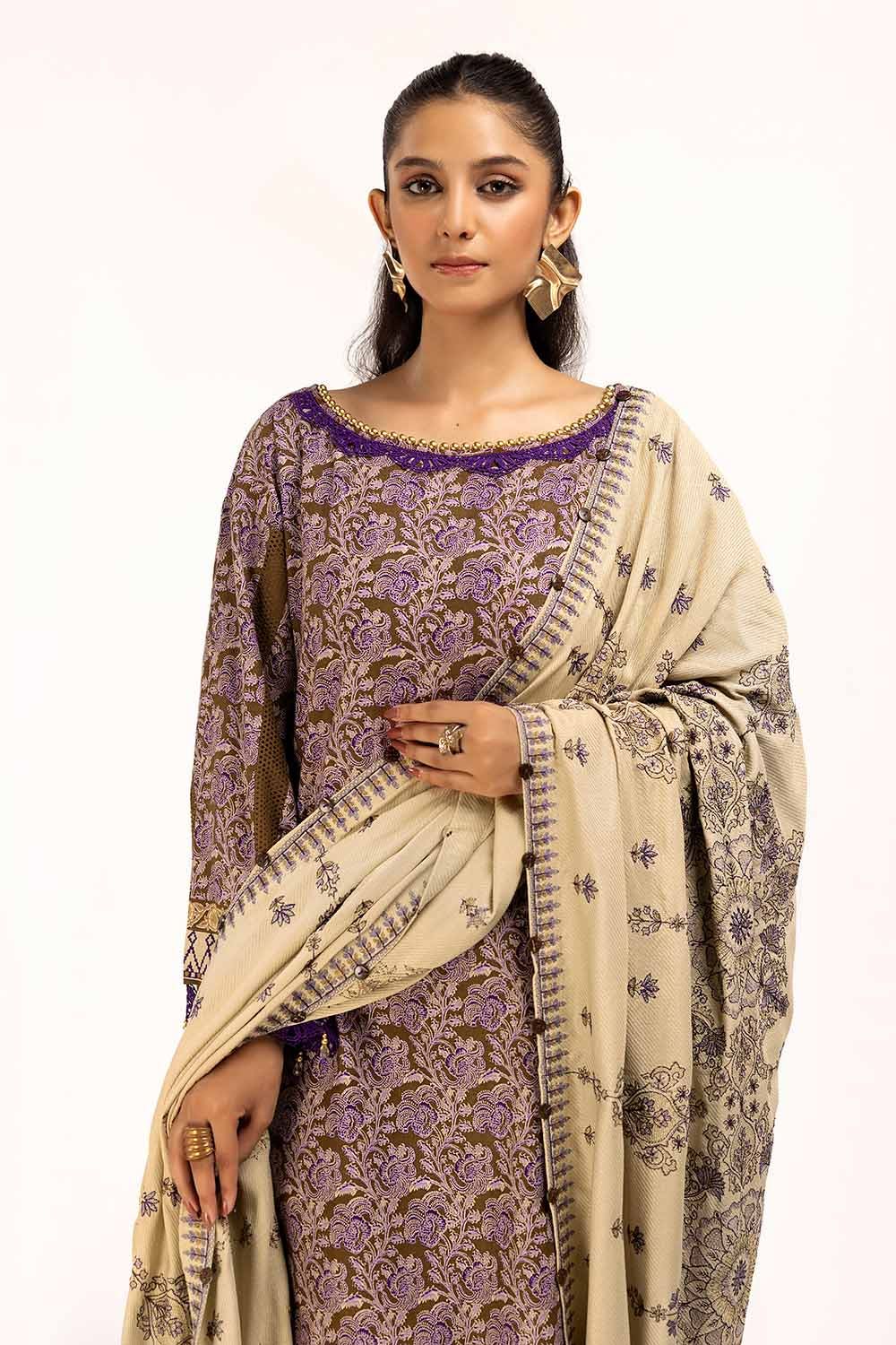 Gul Ahmed | Winter Collection 24 | Cotail Suit with Printed Twill Cotton Linen Dupatta CV-42009 by Gul Ahmed - Designer Dress - Type: Ladies Clothes - Available at Libayah - 100% Original