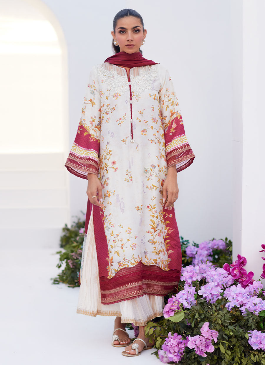 Farah Talib Aziz | Zaza Prints 24 | SANGRIA TRELLIS SHIRT AND DUPATTA by Farah Talib Aziz - Designer Dress - Type: Ladies Clothes - Available at Libayah - 100% Original