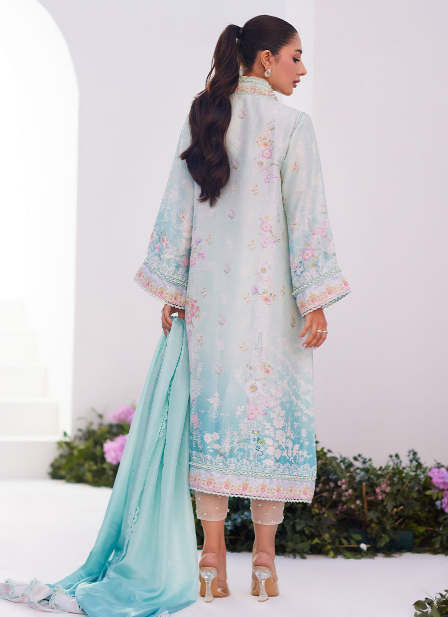 Farah Talib Aziz | Zaza Prints 24 | CYAN OMBRE SHIRT AND DUPATTA by Farah Talib Aziz - Designer Dress - Type: Ladies Clothes - Available at Libayah - 100% Original