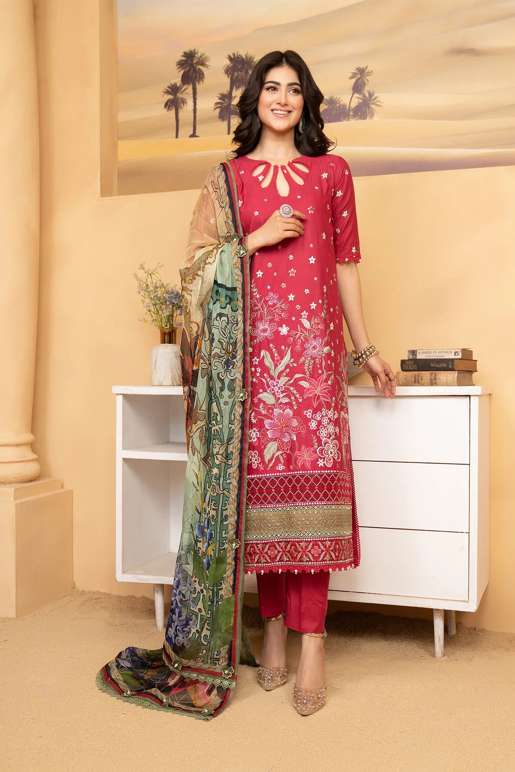 Hemstitch | Summer Luxury Lawn 24 | Scarlet Red by Hemstitch - Designer Dress - Type: Ladies Clothes - Available at Libayah - 100% Original