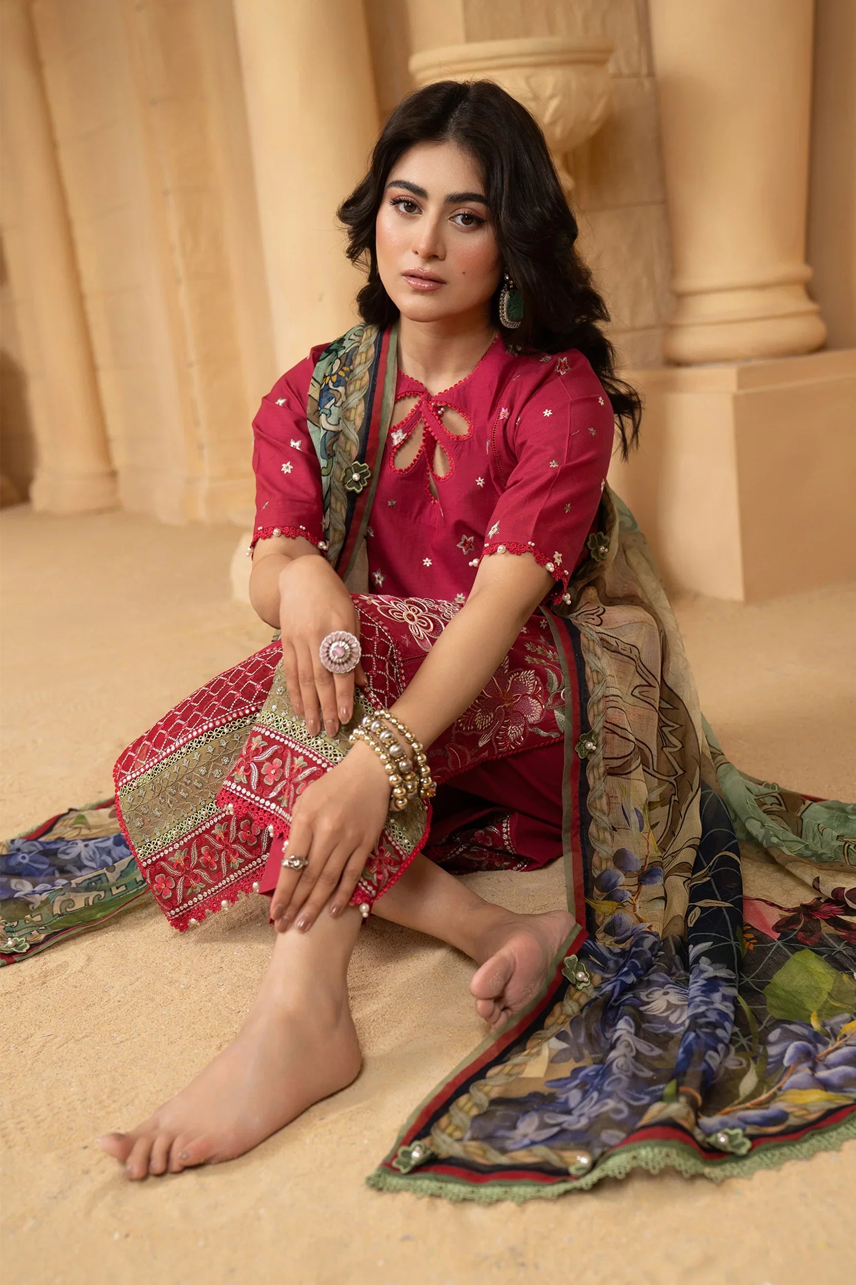 Hemstitch | Summer Luxury Lawn 24 | Scarlet Red by Hemstitch - Designer Dress - Type: Ladies Clothes - Available at Libayah - 100% Original
