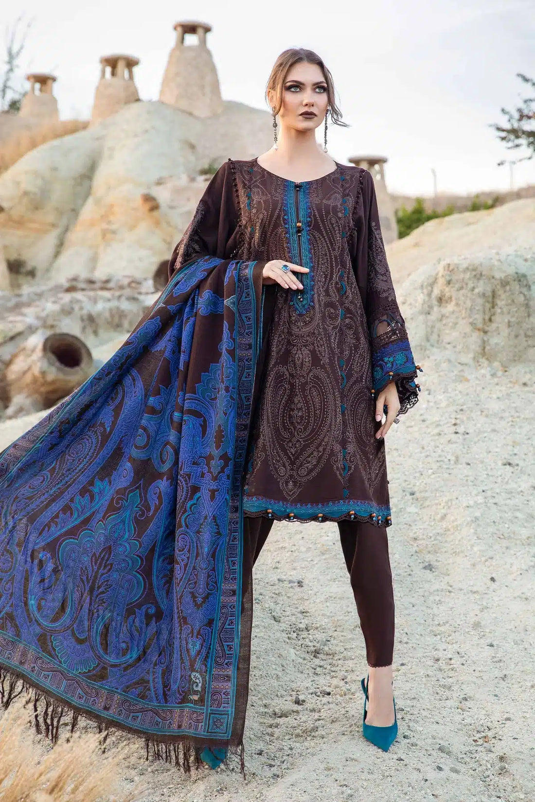 Maria B | M Prints Winter 23 | MPT-2008-B by Maria B - Designer Dress  - Type : Ladies Clothes - Available at Libayah - 100% Original 