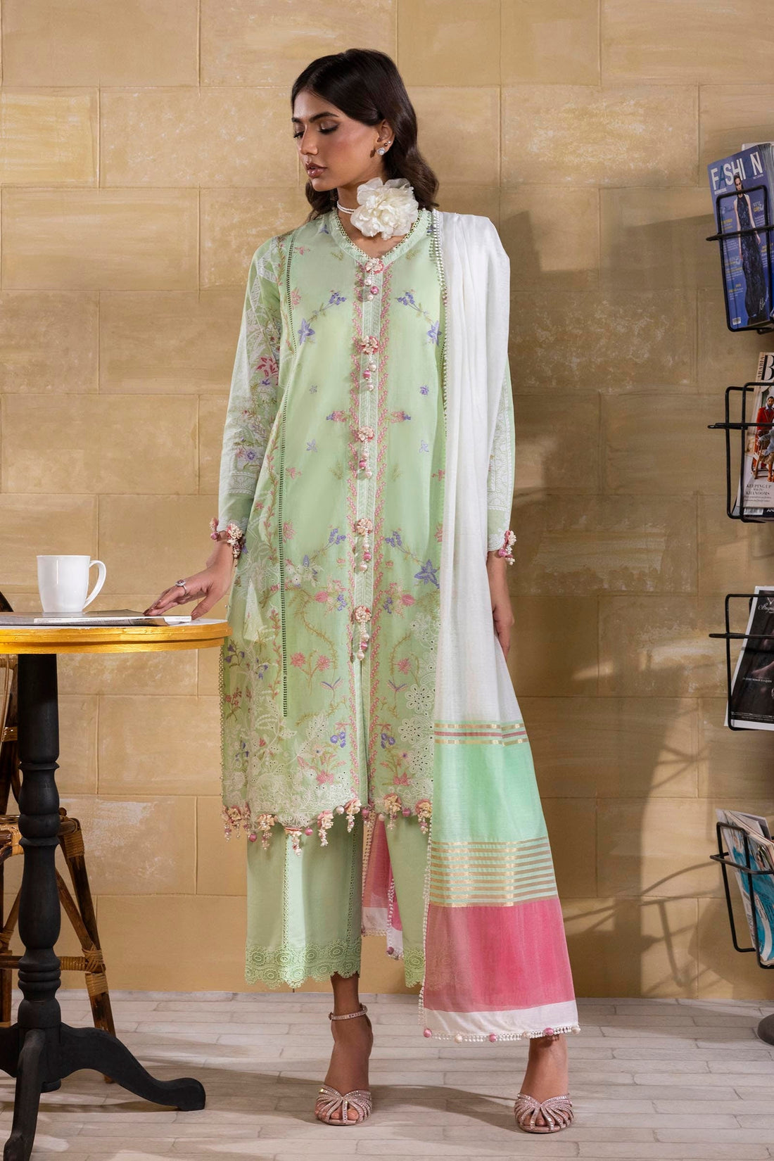 Sana Safinaz | Muzlin Spring 25 | M251-008A-3DG by Sana Safinaz - Designer Dress - Type: Ladies Clothes - Available at Libayah - 100% Original