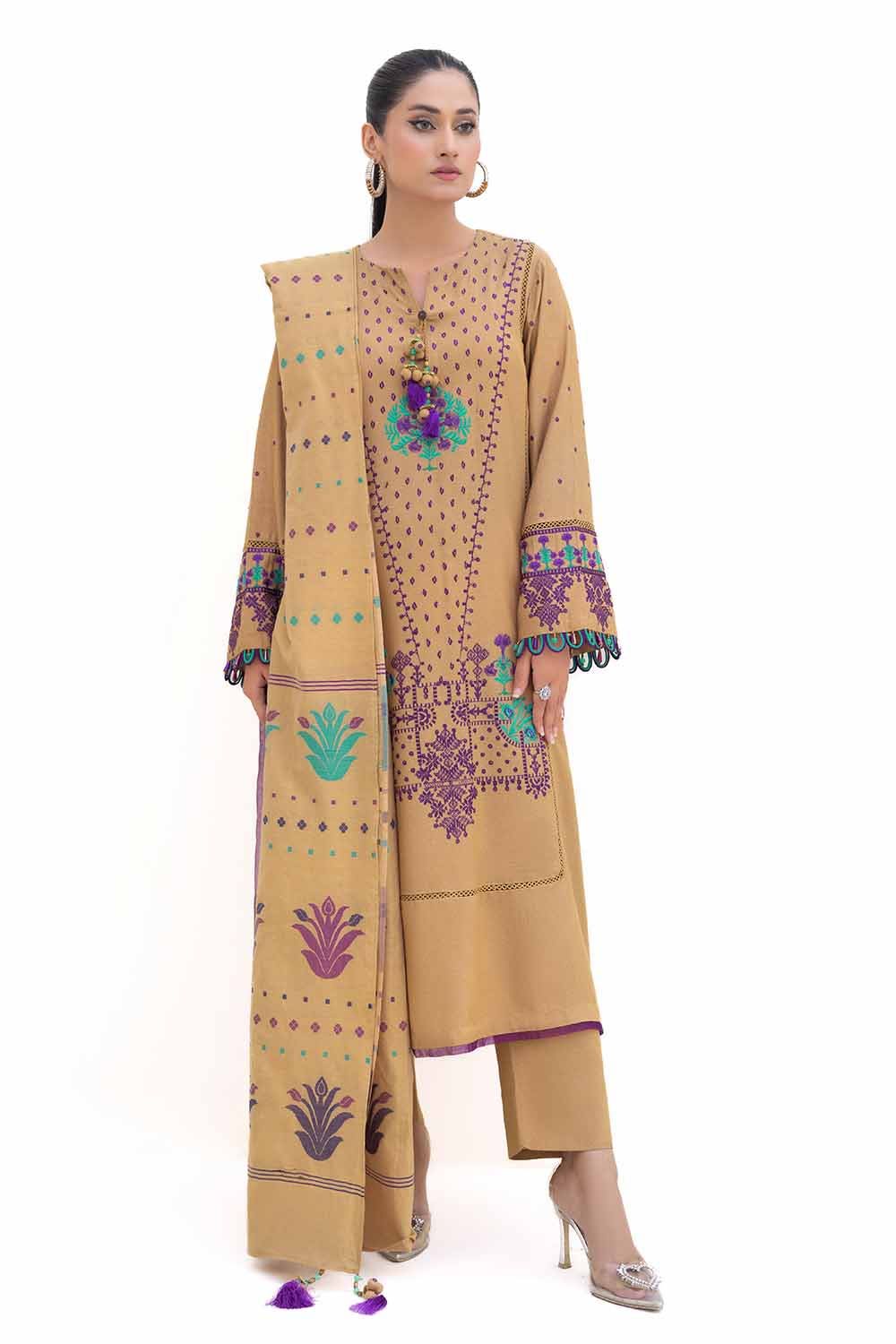 Gul Ahmed | Winter Collection 24 | Karandi Suit with Jacquard Dupatta MJ-42057 by Gul Ahmed - Designer Dress - Type: Ladies Clothes - Available at Libayah - 100% Original