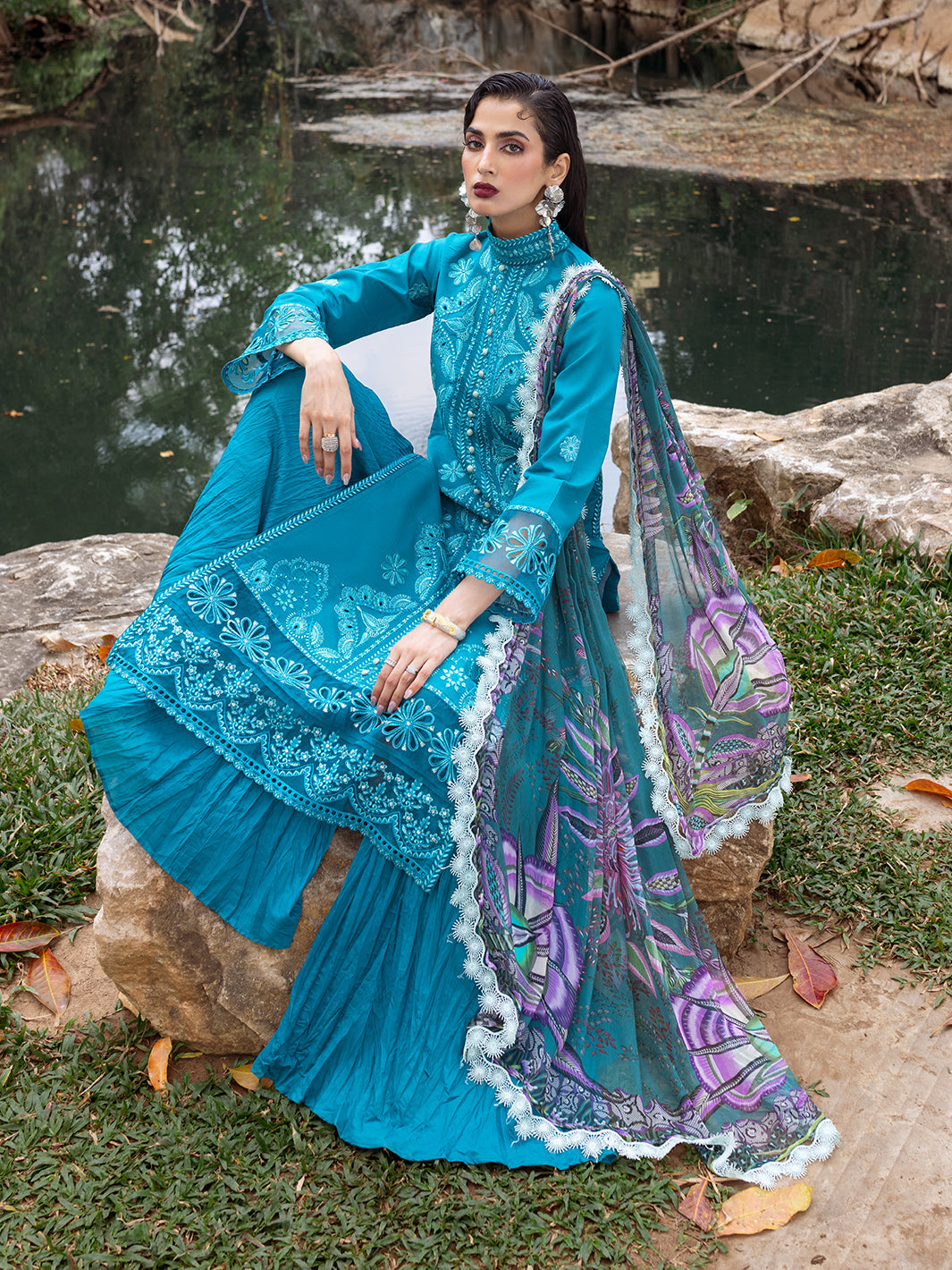 Roheenaz | Dahlia Embroidered Lawn 24 | Delphinium by Roheenaz - Designer Dress - Type: Ladies Clothes - Available at Libayah - 100% Original