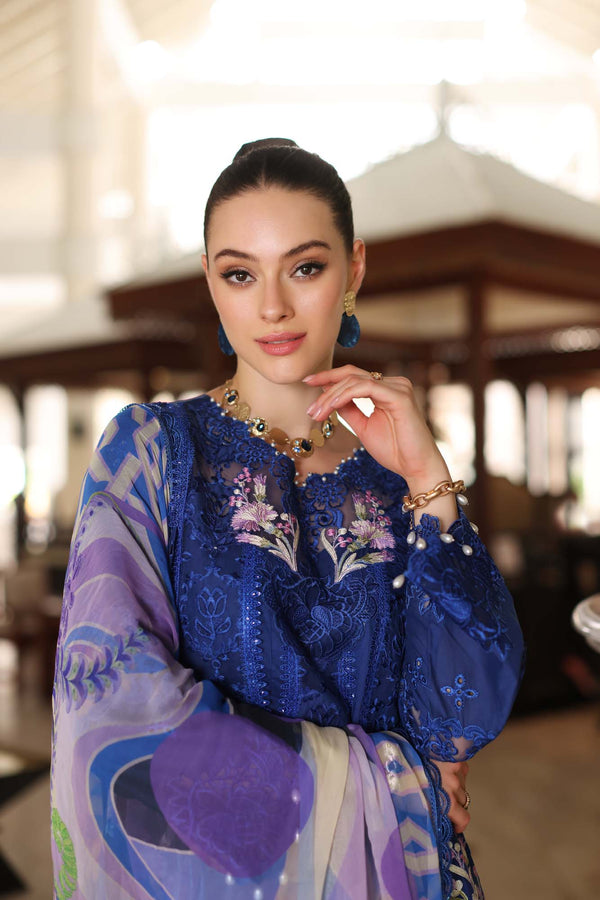 Noor by Saadia Asad | Luxury Chikankari Lawn 24 | D10-B Blue Electric by Noor by Saadia Asad - Designer Dress - Type: Ladies Clothes - Available at Libayah - 100% Original
