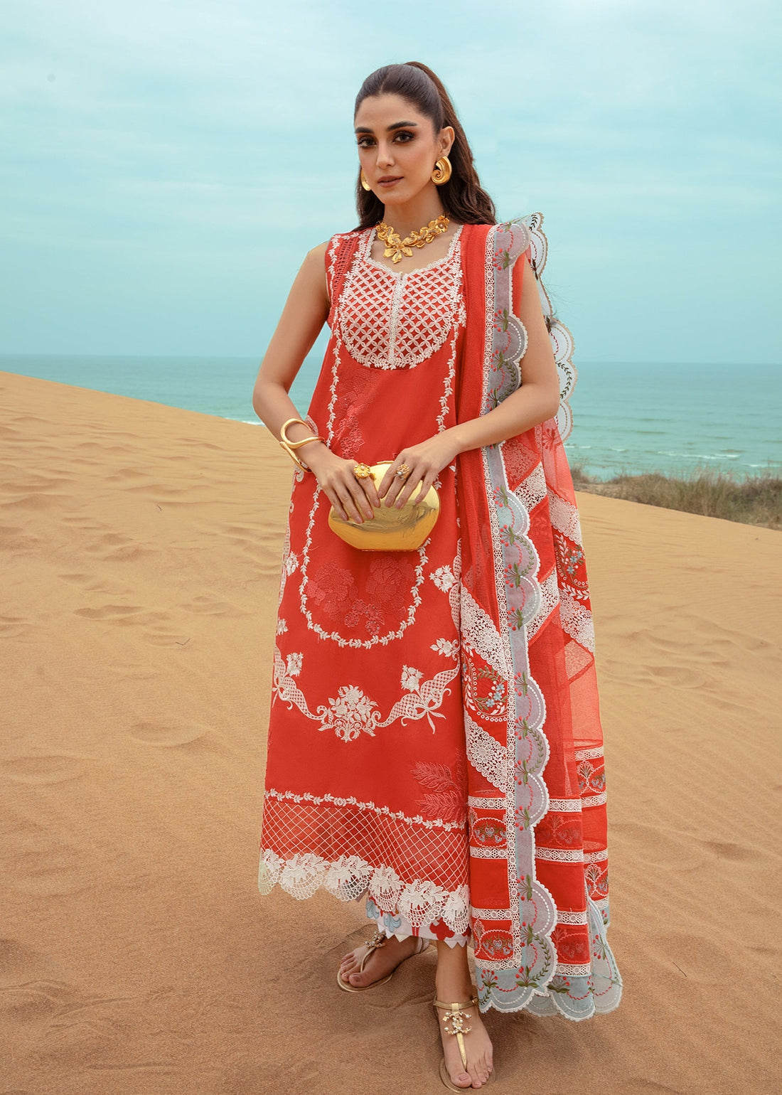 Crimson | Lawn 24 | Stars of Fire - Fiesta Coral by Crimson - Designer Dress - Type: Ladies Clothes - Available at Libayah - 100% Original