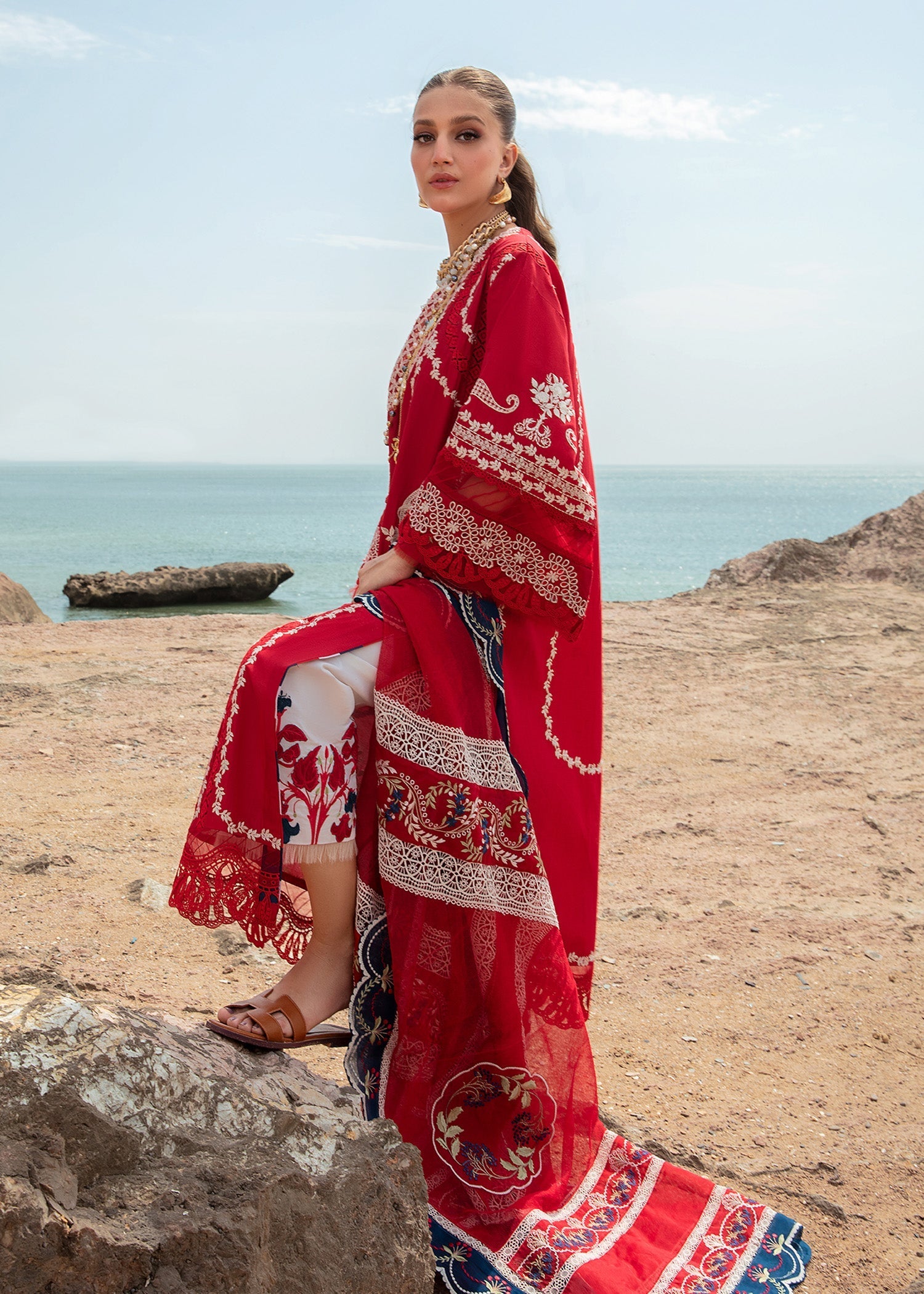 Crimson | Lawn 24 | Stars of Fire - Flame red by Crimson - Designer Dress - Type: Ladies Clothes - Available at Libayah - 100% Original